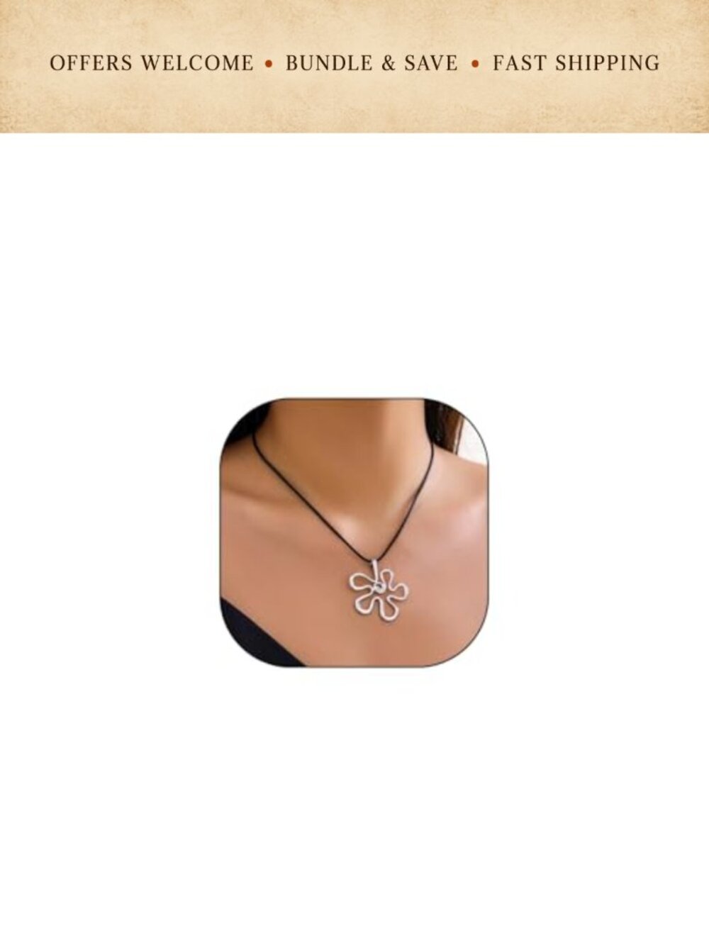Silver Hollow Flower Pendant Choker Adjustable Leather Rope Necklace
